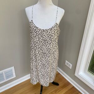 Tibi | 100% silk slip dress, white and brown leopard print, Sz 10